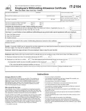 New York State Employee Withholding Allowance Certificate IT-2104