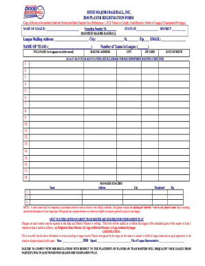 Baseball roster template - DIXIE MAJORS BASEBALL, INC. 2010 PLAYER REGISTRATION ...