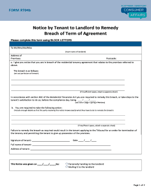 Notice by Tenant to Landlord to Remedy Breach