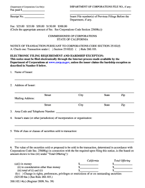 California Notice of Transaction Form