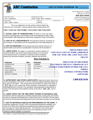 Cost Plus Cost of Work Addendum