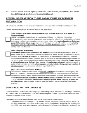 Refusal of Permission to Use Personal Information for Border Security TV Show