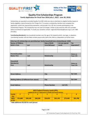 Quality First Scholarships Program Family Application