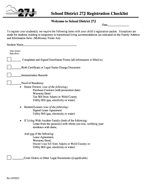 School District 27J Registration Checklist
