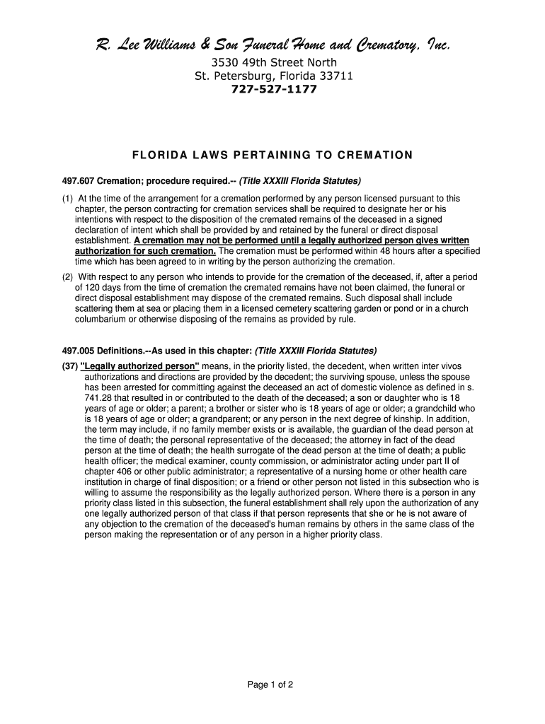 Fillable Online Lee Williams & Son Funeral Home and Crematory, Inc Fax