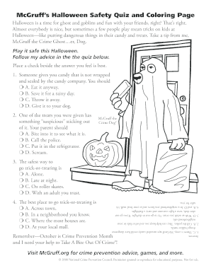 McGruff's Halloween Safety Quiz and Coloring Page