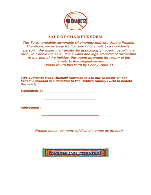 Sale of Chametz Form