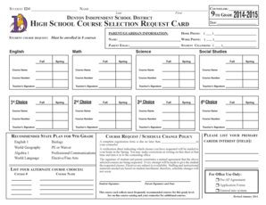 High School Course Selection Request Card