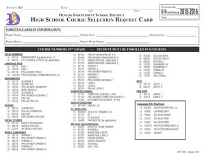 High School Course Selection Request Card