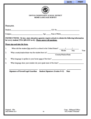 Denton ISD Home Language Survey
