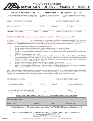 Mobile Food Facility Commissary Agreement Letter