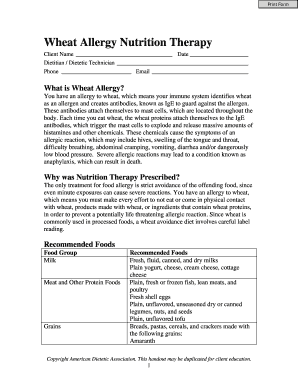 Wheat Allergy Nutrition Therapy Form