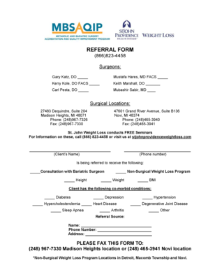 Referral Form for Weight Loss Program