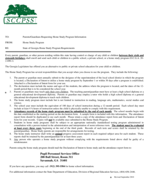 Georgia Home Study Program Declaration of Intent