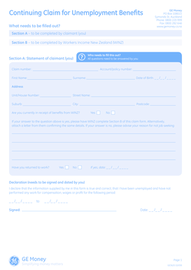 Continuing Claim for Unemployment Benefits