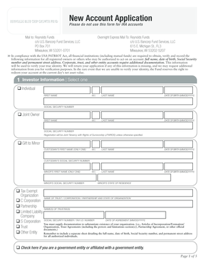 Reynolds Funds New Account Application