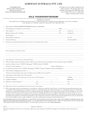 Aerofast Australia Credit Application Form