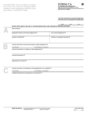 US Copyright Office Form CA
