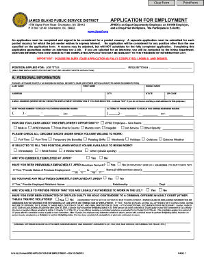 James Island Public Service District Employment Application