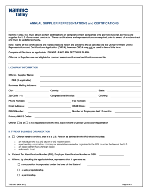 Annual Supplier Representations and Certifications