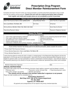 Prescription Drug Reimbursement Form