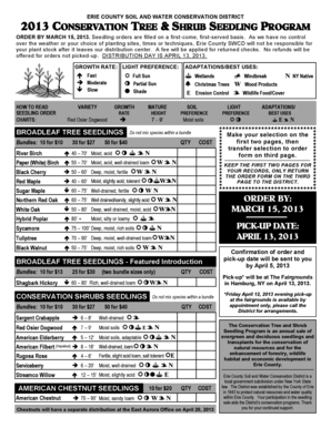 Erie County Tree and Shrub Seedling Order Form