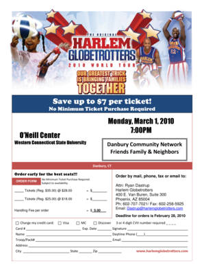 Harlem Globetrotters Ticket Order Form