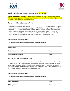 PTA Reflections Program Consent Form