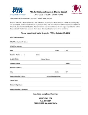 PTA Reflections Program Theme Search Entry Form