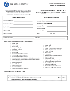 Prior Authorization Form for Proton Pump Inhibitors