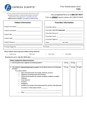 Prior Authorization Form for Cialis