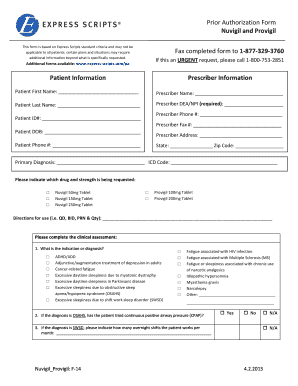 Prior Authorization Form for Nuvigil and Provigil
