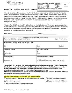 Vendor Application for Temporary Food Events