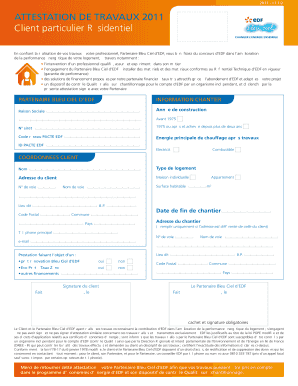 Attestation DE TRAVAUX 2011