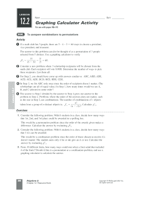 Graphing Calculator Activity Worksheet