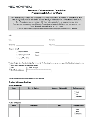 Demande d'information sur l'admission