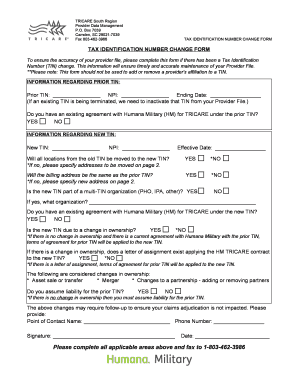 TRICARE Tax Identification Number Change Form