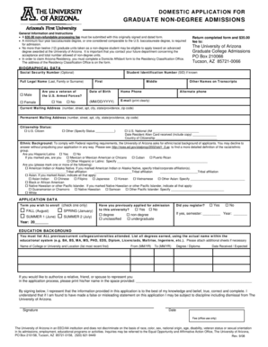 University of Arizona Graduate Non-Degree Admission Form