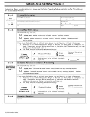 Withholding Election Form 2012