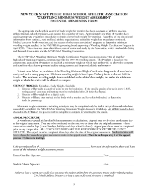 New York Wrestling Minimum Weight Assessment Form