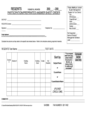 Regents Test Order Form