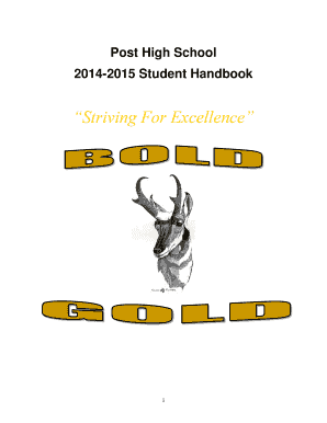 Post High School 2014-2015 Student Handbook Acknowledgment