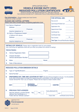 Vehicle Excise Duty Reduced Pollution Certificate Application