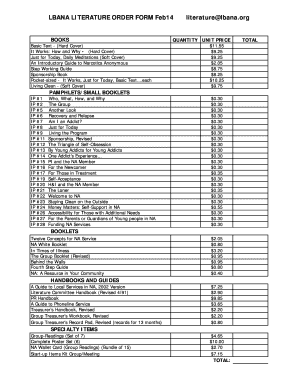 LBANA Literature Order Form