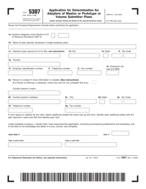 IRS Form 5307 Application for Determination for Adopters of Master or Prototype or Volume Submitter Plans