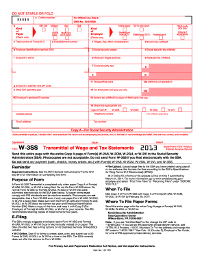 IRS Form W-3SS Transmittal of Wage and Tax Statements 2013
