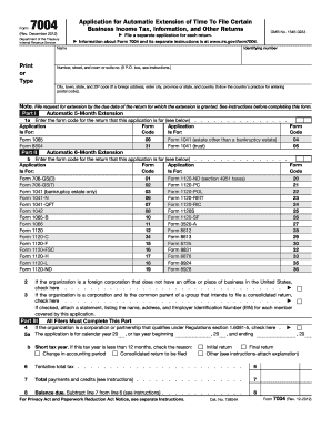 Form 7004 Business Income Tax Extension Application