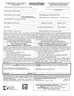 Texas Immunization Registry Consent Form