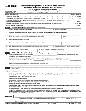 Form W-8BEN Certificate of Foreign Status