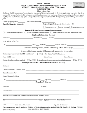 California QME Panel Request Form 105